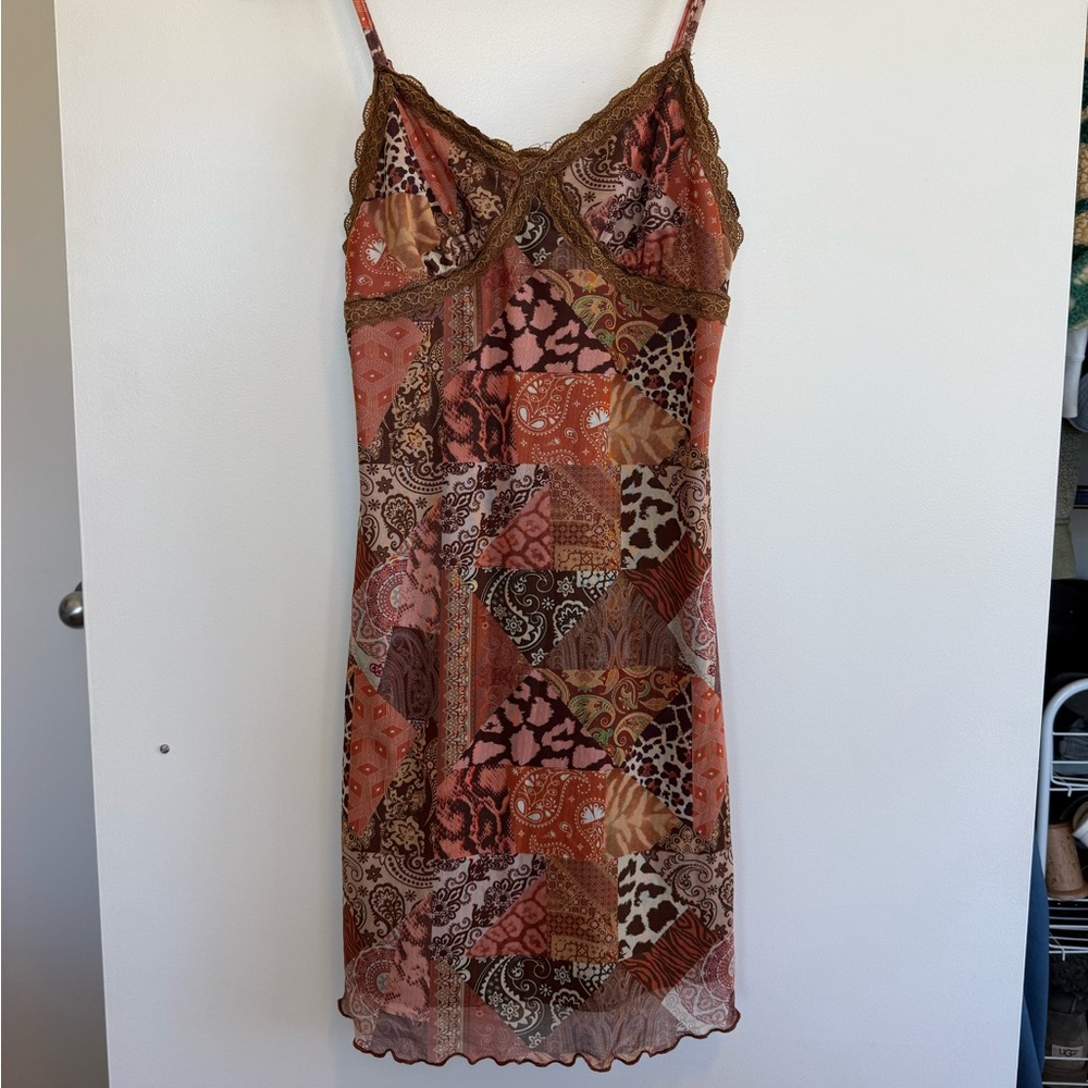 SHEIN Brown and Pink Patchwork Dress